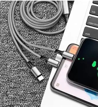 3-in-1 Fast Charging Cable – USB to Type-C, Micro USB & iPhone (Assorted Colors)